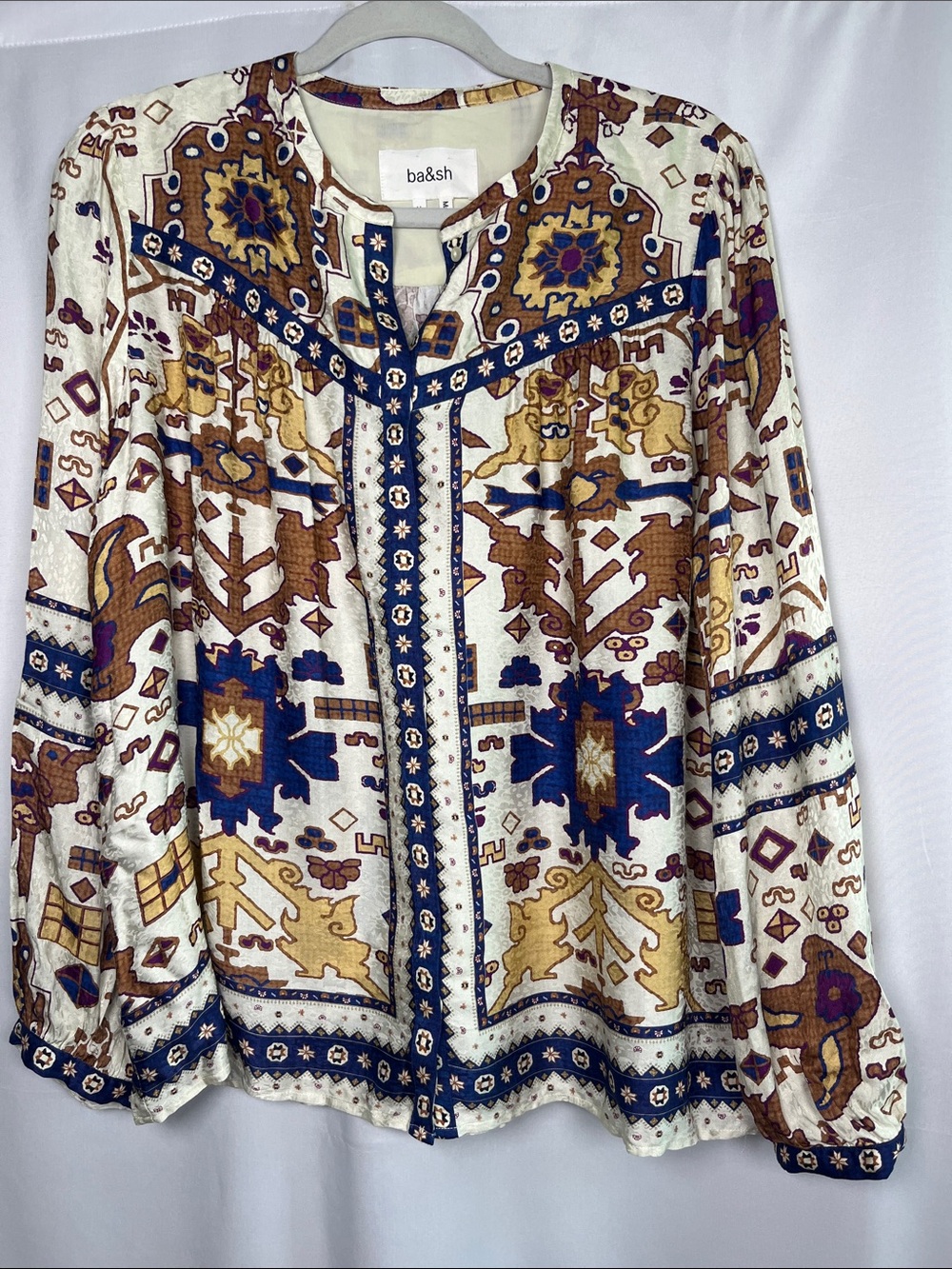 BA&SH varone peasant blouse boho geometric puff sleeves sz m - Picture 3 of 9